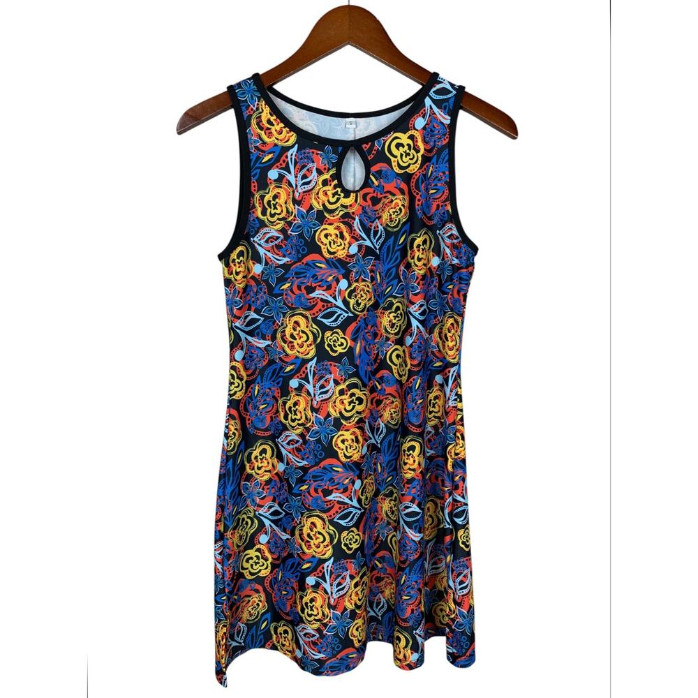 Nuu Muu Classic Keyhole Dress Sleeveless Athletic Retro Floral Pattern Women's S